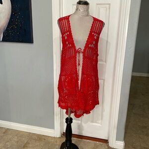 New Women Free Size Red Crochet beach cover-up